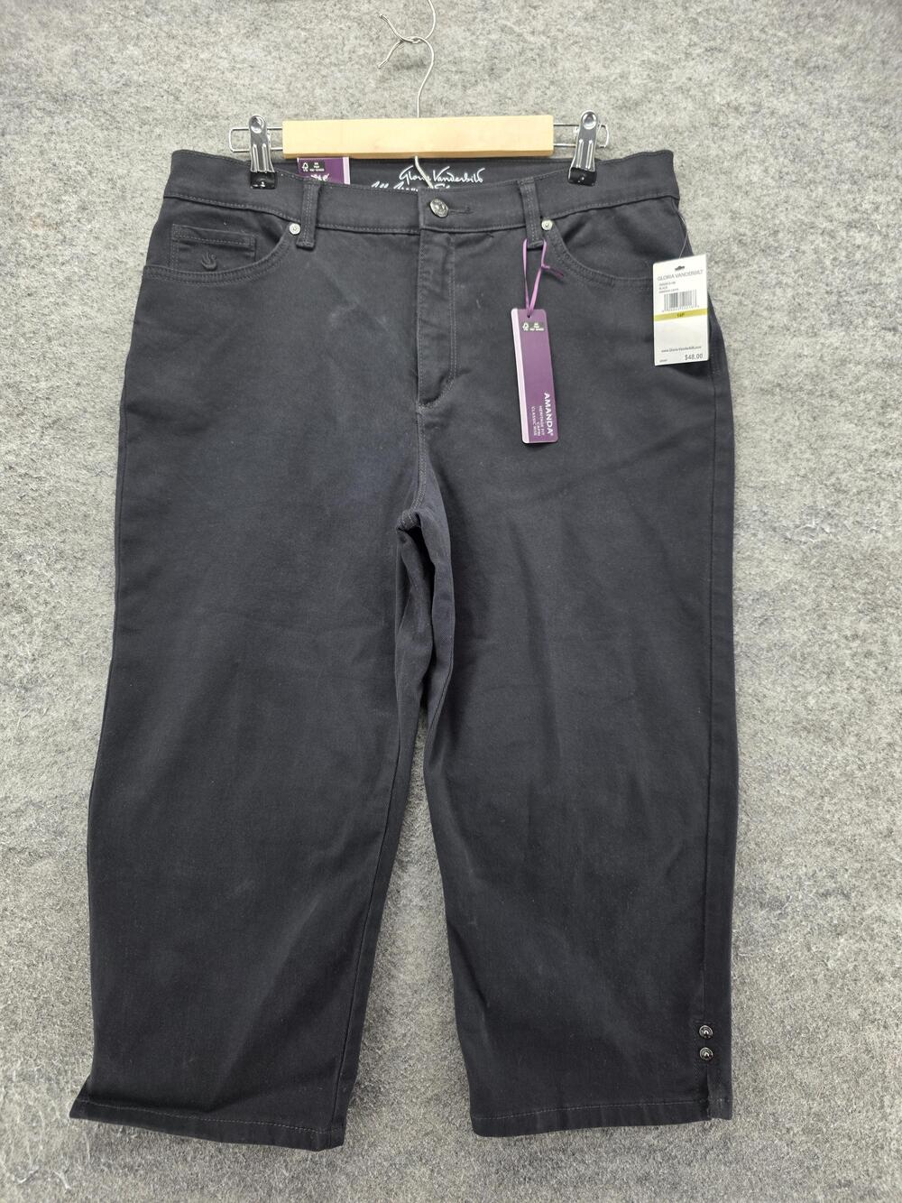 Gloria Vanderbilt Pants Womens 14P Black Amanda Capri Stretch Pockets 19 In